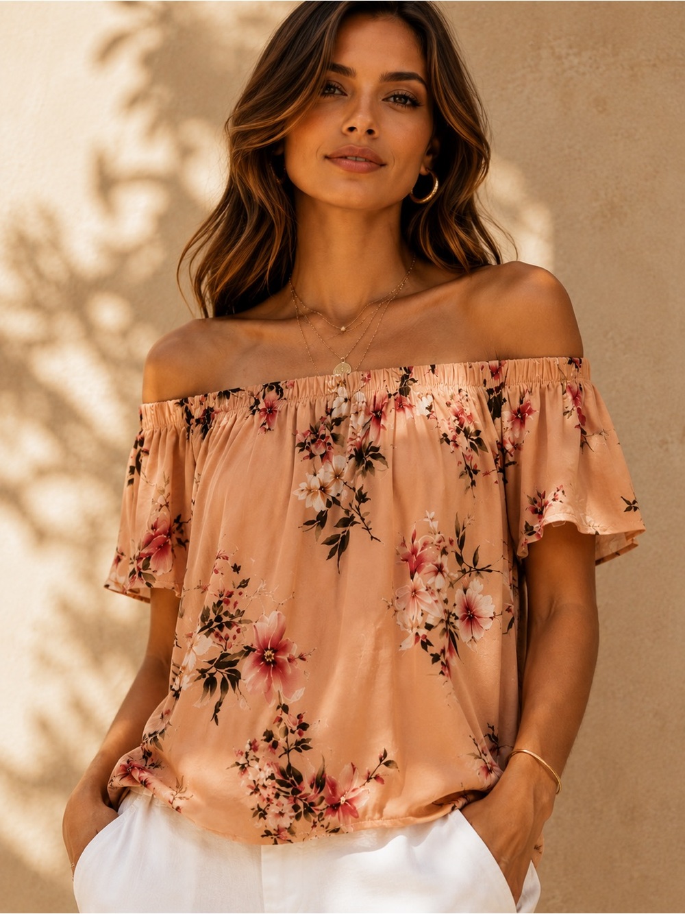 Floral Off Shoulder Blush Pink Boho Peasant Top 100% Rayon Sz S Cottagecore